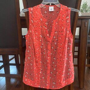 CAbi Coral Flowered Sleeveless Blouse, Size xs
